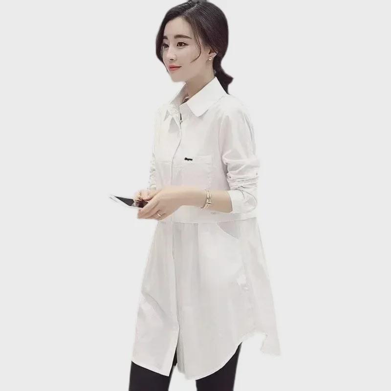 Women's Large Plaid Shirt: Versatile Korean Fashion, Mid-Length, Long-Sleeve for Spring/Summer 2025