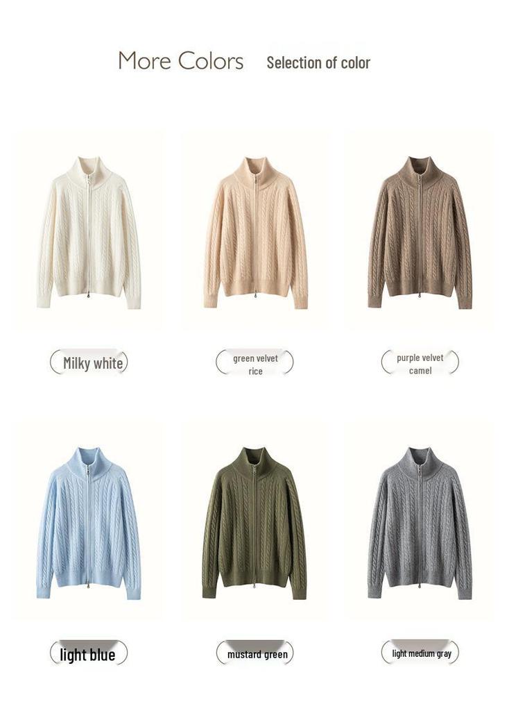 Women's Elegant Cashmere Cable Knit Half-High Neck Zip Cardigan - Autumn/Winter 2026 Collection