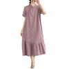 ZANZEA Women Casual Stand Collar Loose Short Sleeve Grid Print Dress