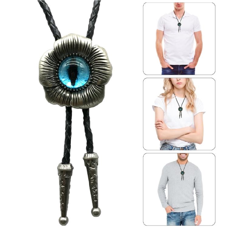 Bolo Tie for Unisex Western Bolo Tie Vintage Flower Evil Eyeball Pendant Faux Leather Rope Adjustable Necktie Necklace