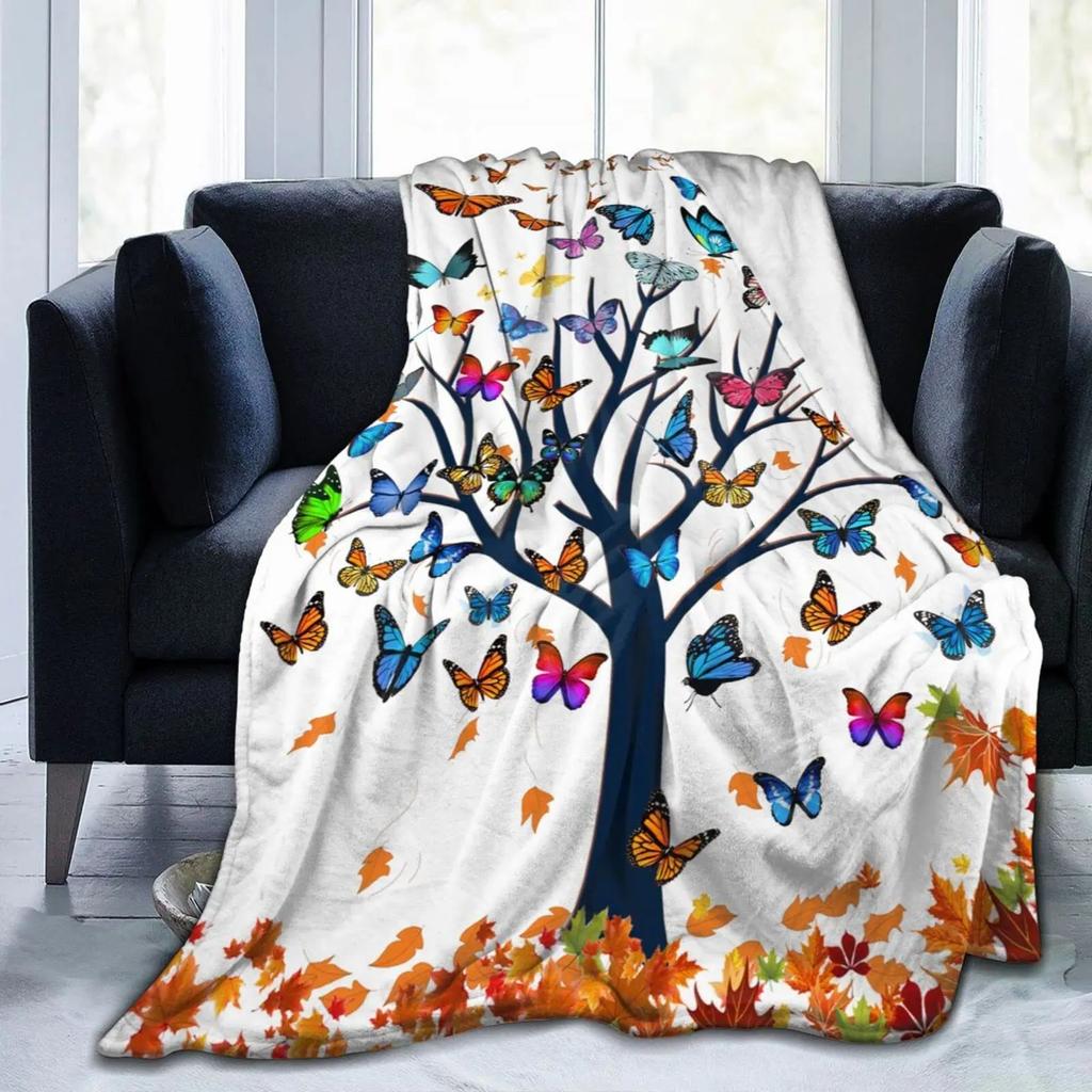 Colored Butterfly Tree digital-printed polyester Bedroom velvet flannel cover blanket Fleece soft sofa cover blankets for beds