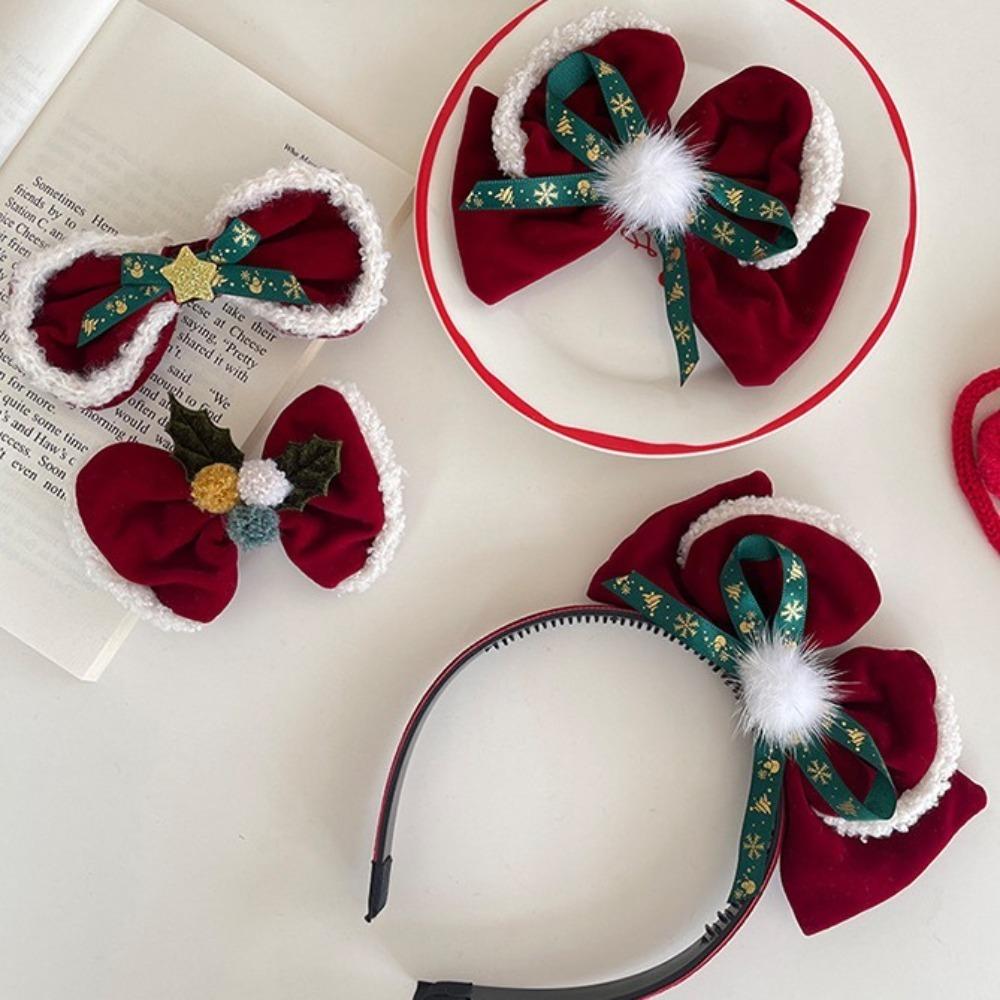 Cute Christmas Hair Hoop Xmas Plush Ball Hairpin Hair Accessories Christmas Barrettes  Girls