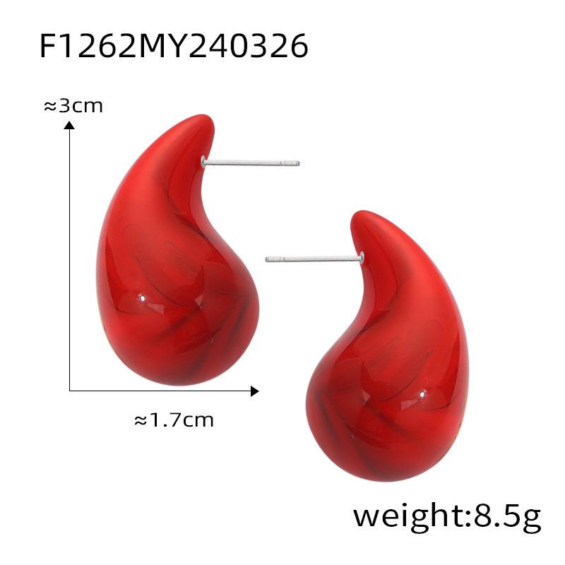 Elegant Geometric Red Enamel Earrings, 18K Gold Plated Stainless Steel