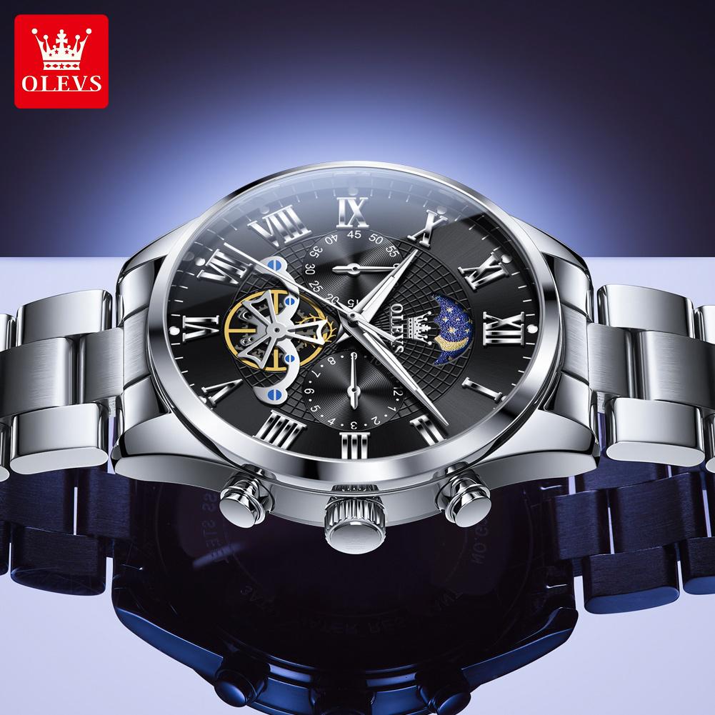 OLEVS Men's Watches Multifunctional Chronograph Flywheel Dial Original Wristwatch Moon Phase Waterproof Watches