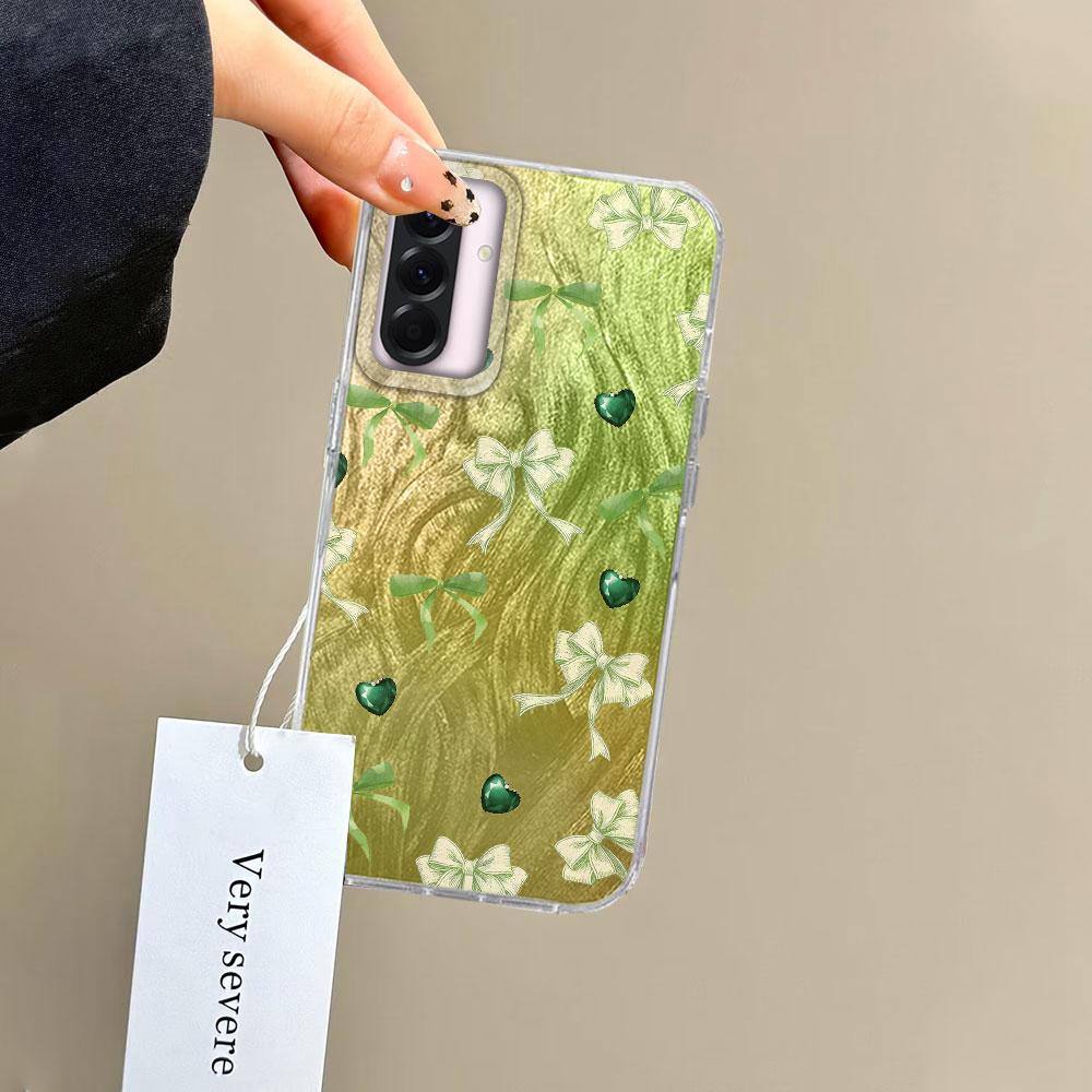 Blue Bow Green Heart Love Phone Cases For Samsung Galaxy A56 A26 A36 A16 A55 A25 A15 A35 S25 S24 Silicone Couple Fundas Cover