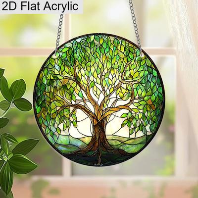 Acrylic Tree of Life Suncatcher, Stained Glass Effect Window Hanging Ornament for Nature & Home Decor Lover Gifts