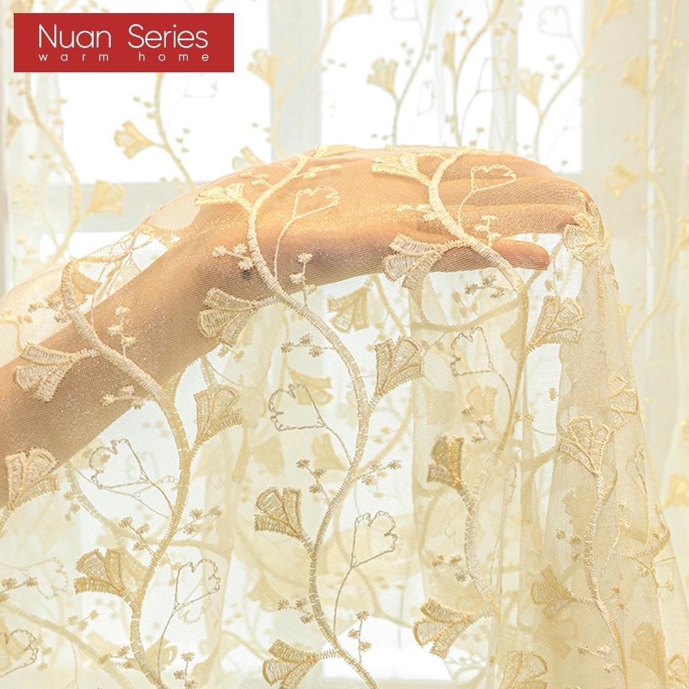 1PC Nuan Series Modern Artistic Luxury Window Tulle Translucent Ginkgo Leaf Embroidered Sheer Curtain for Living Room Bedroom Window Home Decor