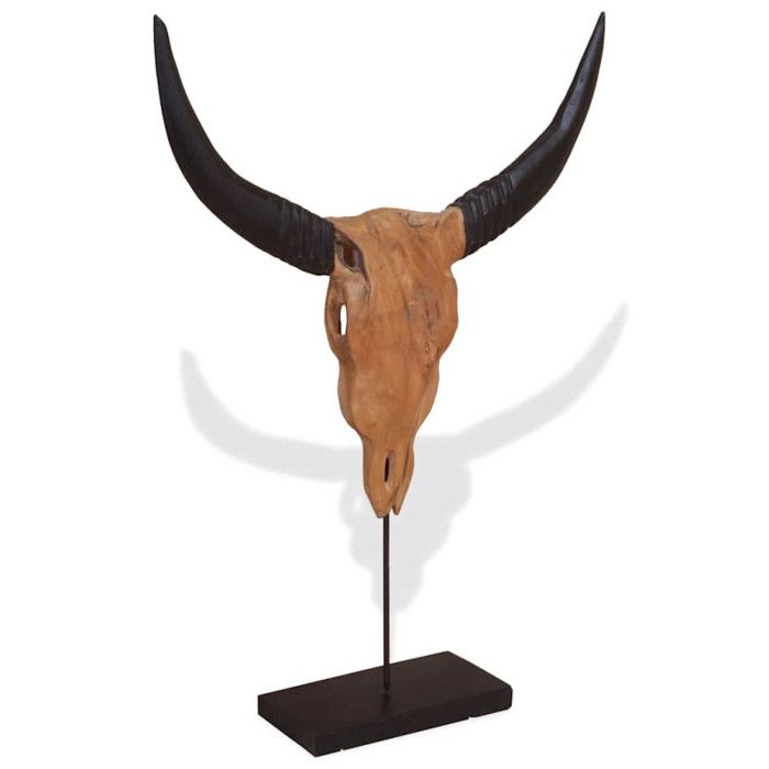 Sculpture - VIDAXL - Crâne de Taureau - Teck - 66x15x88 cm - Décoration Intérieure