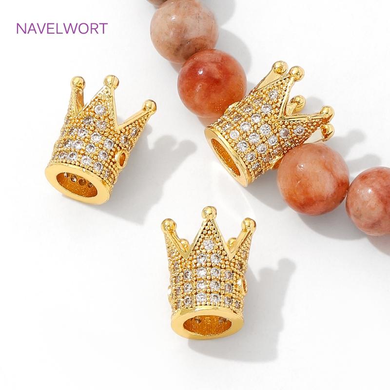 Trendy 18K Gold Plated Brass with Zircon Crown Spacer Beads For Bracelets Making,Beads Separators,DIY Jewelry Making Supplies