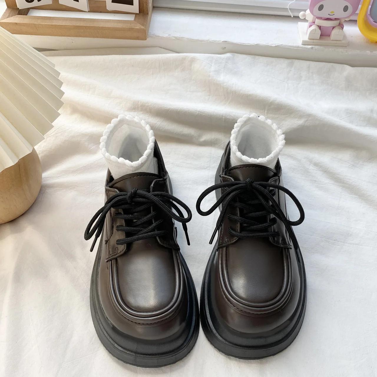 

Fashion Lace-up Lolita Shoes Mary Janes Women s Shoes School Uniform Jk Student Shoes Women Girl Round Toe Lolita Vintage Oxford 2025 35 коричневый