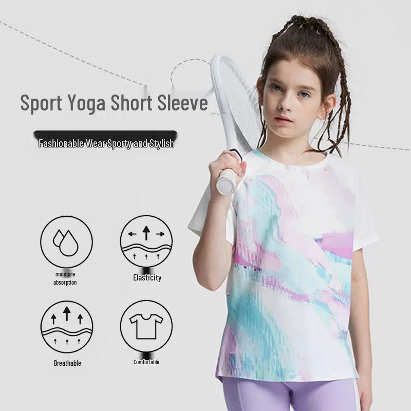 Lightweight Ice Silk UV Protection Summer Yoga Suit for Girls - Short Sleeve T-Shirt & Running Sports Pants