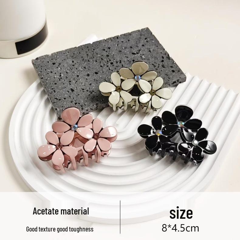 Exquisite Rhinestone Acetate Flower Hair Clip, Light Luxury Medium Shark Clip for Elegant Updos