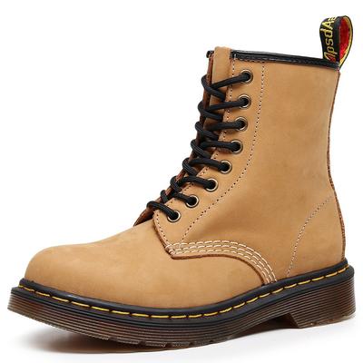 Große Größe erste Schicht gelbes Rindsleder High-Top große gelbe Stiefel Damen Lokomotiv-Klassiker Retro Britischer Stil kurze Stiefel Herren