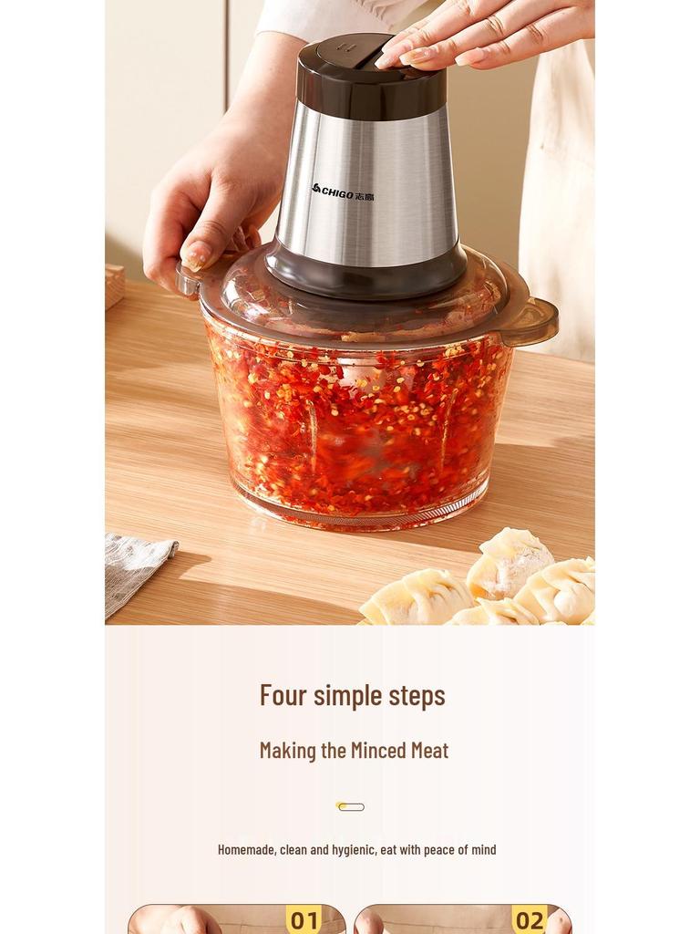 Multi-functional Electric Meat Grinder and Garlic Paste Maker with Visible Glass Bowl