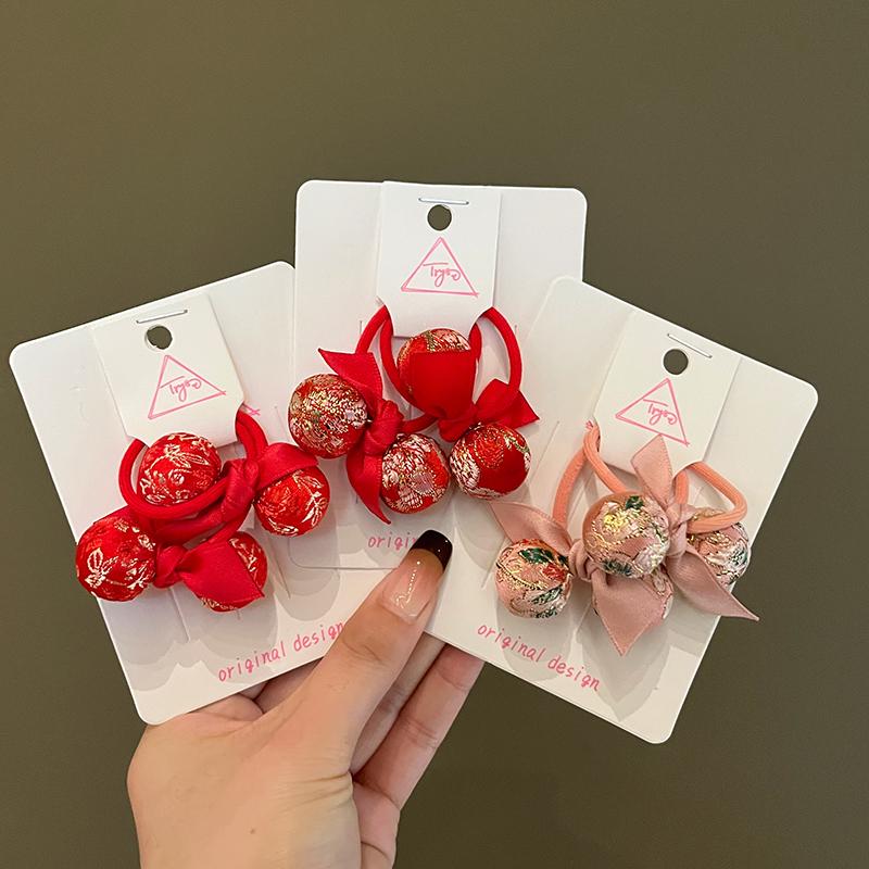 Chinese New Year Red Embroidery Hair Tie for Girls