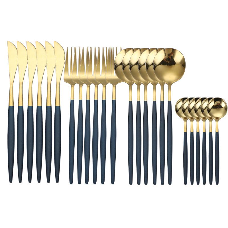 Dinnerware Black Gold Stainless Steel Cutlery Set Flatware Dining Knife Fork Tea Spoon Kitchen Dinner 24Pcs Western Tableware