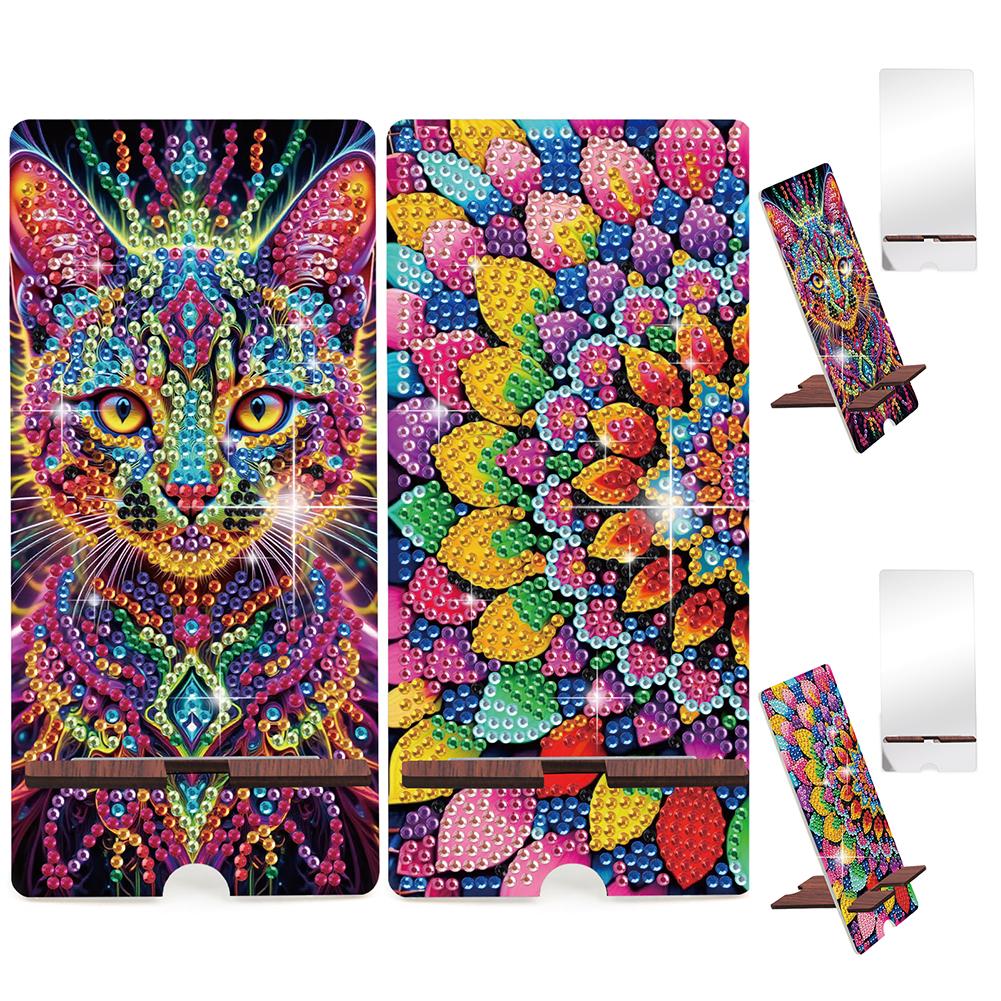 

2pcs Acrylic Diamond Art Phone Stand & Mirror Kit Diamond Art Kits Phone Holder for Adults Creative DIY Craft Gift Set