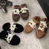 Winter Women Loafers Plush Lace Up Flat Shoes Bow Woman Flats Warm Loafer Wool Casual Shoes Fur Boat Shoes Flats Zapatos Mujer