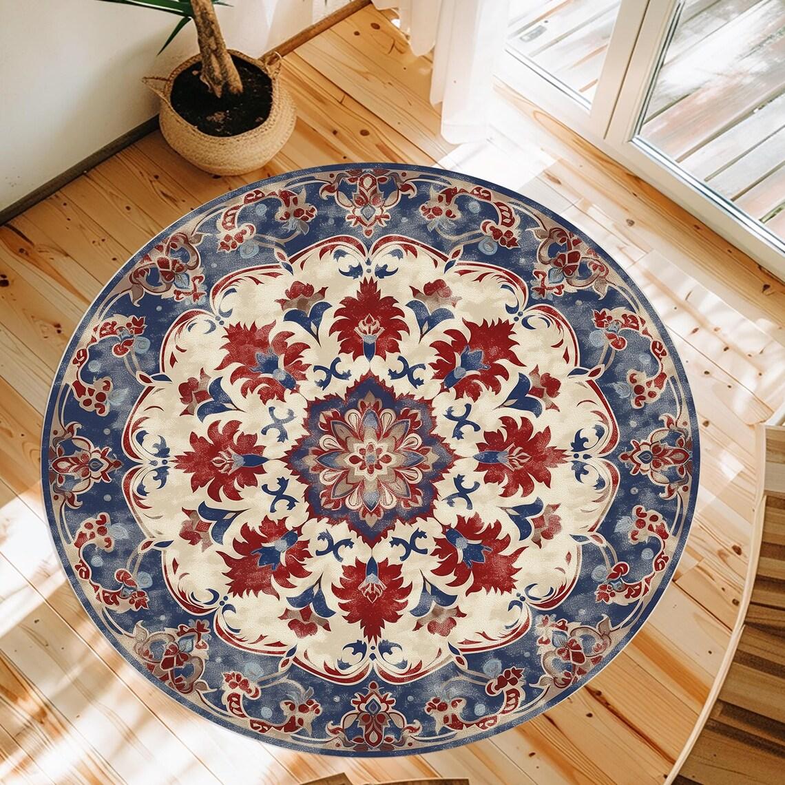 

Retro Flowers Round Mat Round Carpet Bathroom Mat Home Decor Living Room Kitchen Rug Rugs for Bedroom Gift 80X80CM
