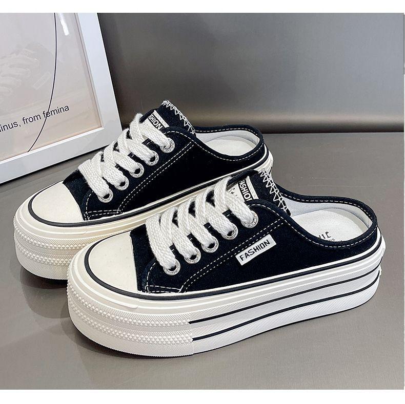 

Баотоу полутапочки женские для улицы 2025 лето новые на толстой подошве универсальные без задника ленивые тапочки популярные белые туфли 40 чёрный