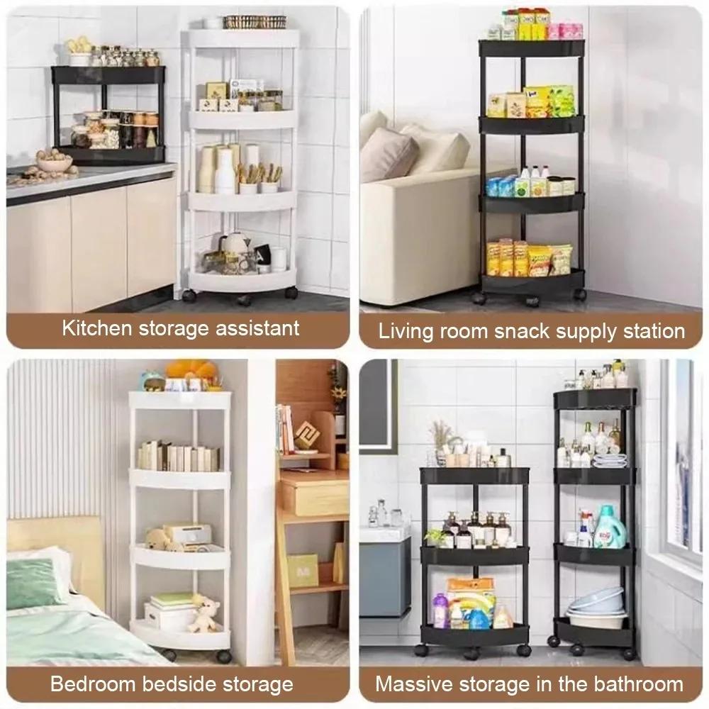 4/5 Tier Storage Shelf Rolling Cart Gap Storage Rack Movable Bathroom Corner Triangle Shelf Floor-standing Story StorageRacks