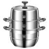 Large Capacity 304 Stainless Steel Steamer Pot with Thickened Multi-Layer Steaming Baskets for Household Use