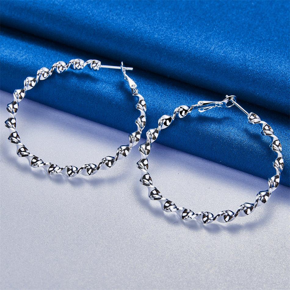 1 Pair 925 Sterling Silver 50mm Twisted Round Earrings Women Jewelry Gift Party Accessories Jewelry Fashion серебряный