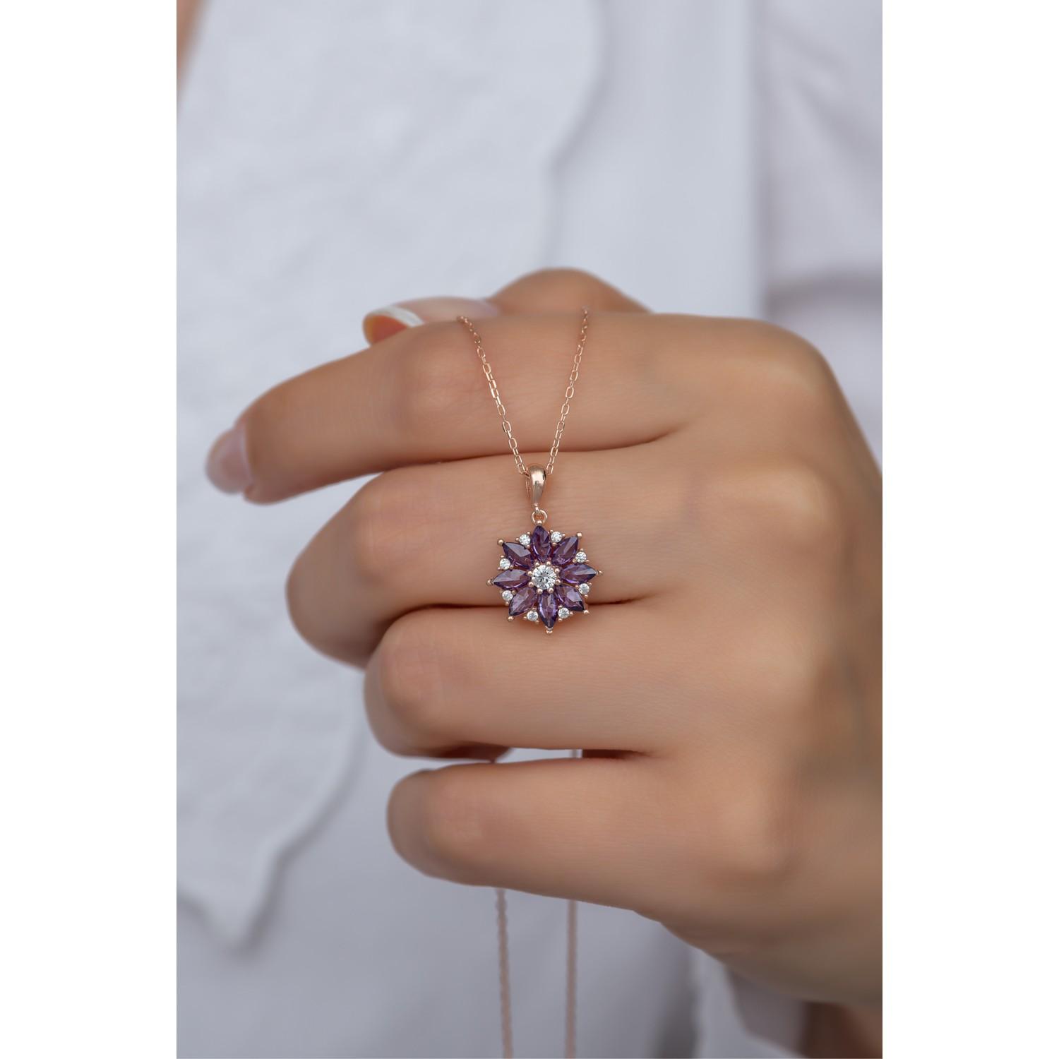 

Ожерелье с цветком лотоса из стерлингового серебра 925 пробы с фиолетовым камнем