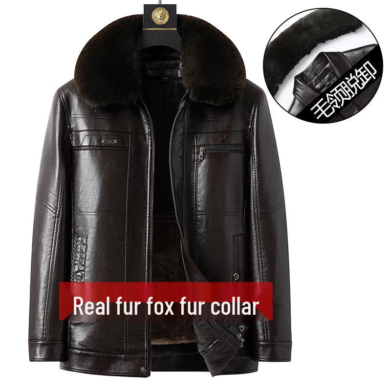 Herren Plus Size Dicke Lederjacke mit Pelzfutter - Winterbekleidung