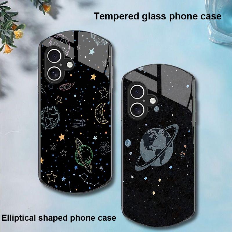 Astronaut Planet For Apple IPhone 16 11 13 15 14 Pro Max 12 Mini 7 8 Plus XR X XS Elliptical Shaped Tempered Glass Phone Case