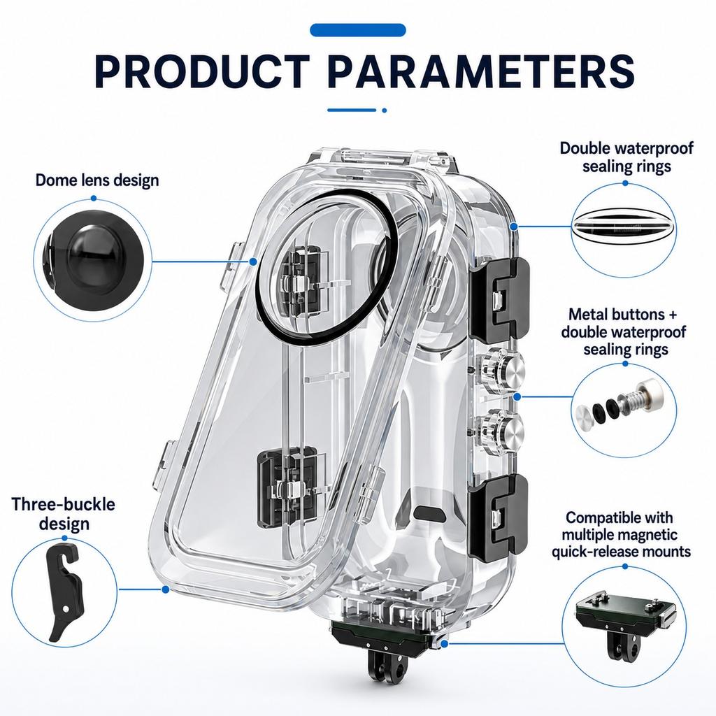 Magnetic Fully Invisible Waterproof Case for Insta161 X6 61M Underwater Protective Diving Housing Shell Cover Camera Accessories