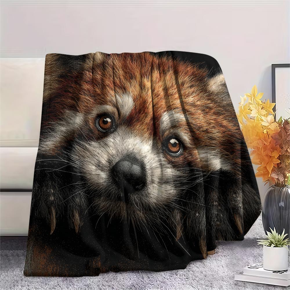 Black Red Panda pattern Flannel Blanket, High quality Comfortable for All Seasons, Home Decor, Warmth and Comfort, Perfect for Gifts.