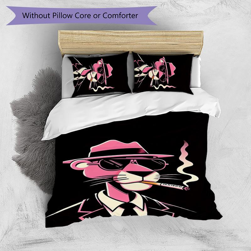 Set Lenzuola 3 Pezzi Stampa Pantera Rosa Copripiumino Morbido Traspirante Federe Lavabile Decorazione Camera da Letto Regalo per la Casa