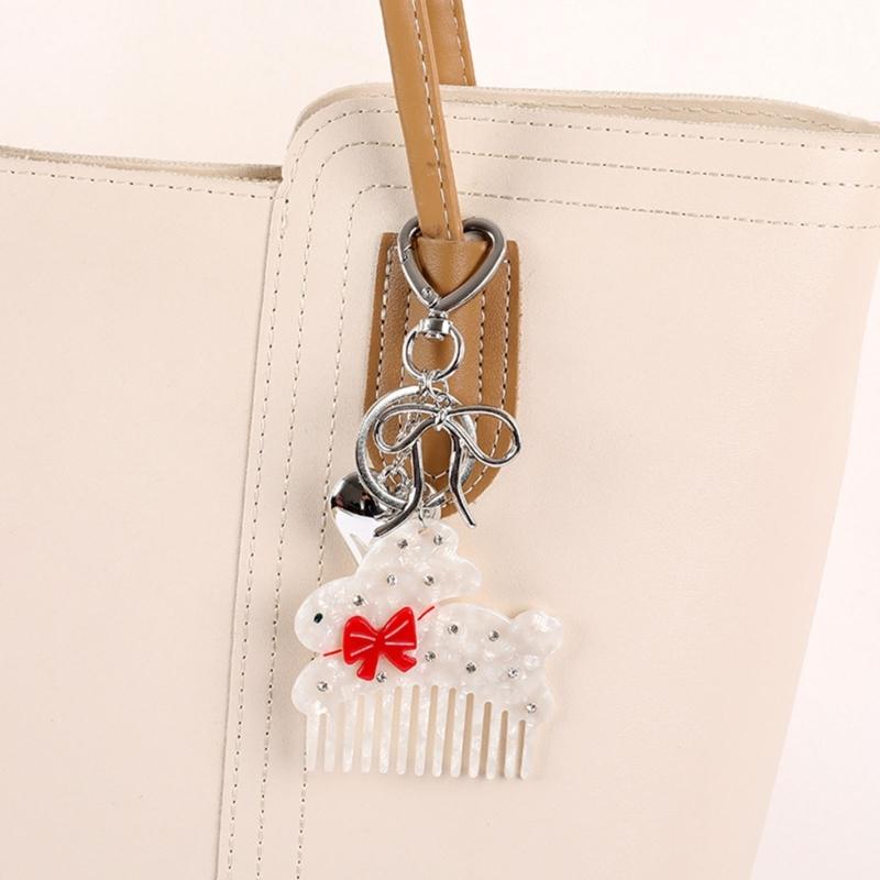 Stylish Acetate Animal Shaped Key Ring Alloy Heart Pendant Ornament Charm Women Fashion Jewelry Gift
