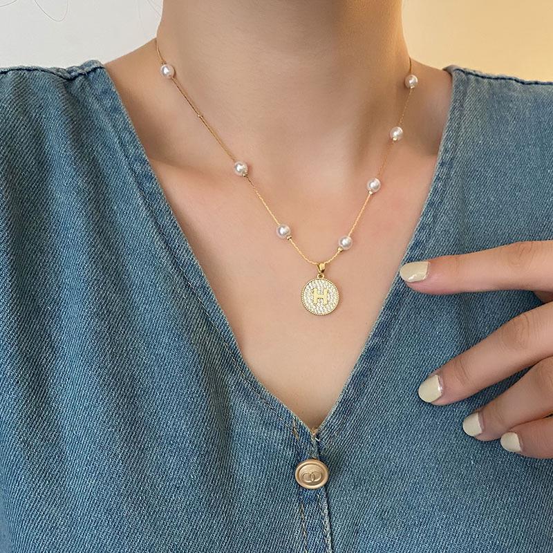 Women's 2024 Luxury H Pendant Pearl Tassel Necklace