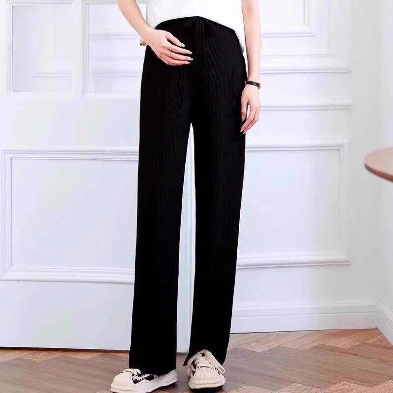 

Maternity Ice Silk Wide-Leg Drape Pants - Lightweight Summer Wear for Petite Women Large [110-135 lbs] чёрный