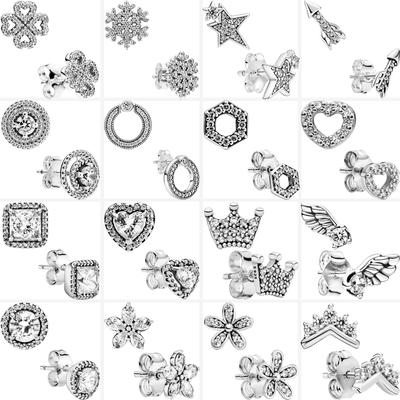 S925 Sterling Zilver Oorbel Hart Pijl Bloemen Sneeuwvlok Asymmetrisch Ster Pavé Glanzende Stud Oorbellen Vrouwen Mode DIY Sieraden
