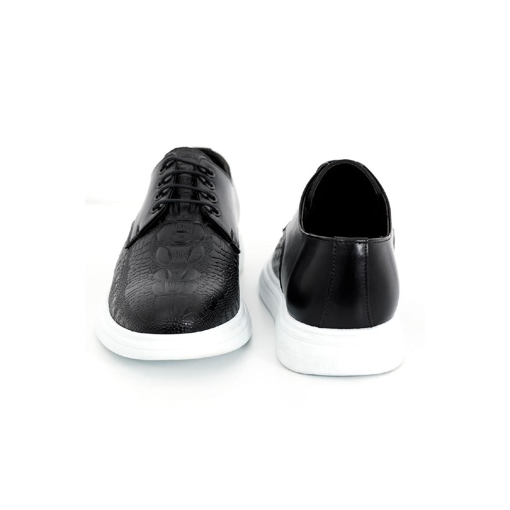 Ležérní černé pánské boty poloklasické s tlustou bílou podrážkou Oxfordské šněrovací ležérní P04