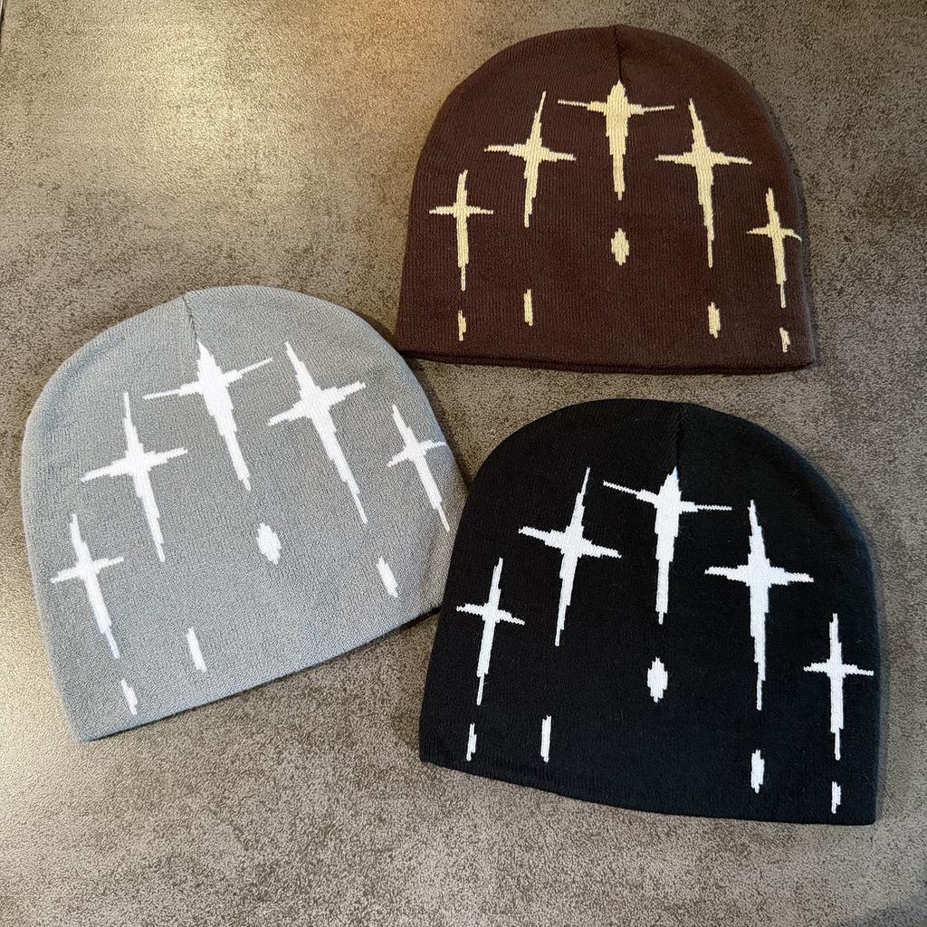 Retro Street Style Cross Knit Cap With Fluffy Acrylic Blend For Fall Winter
