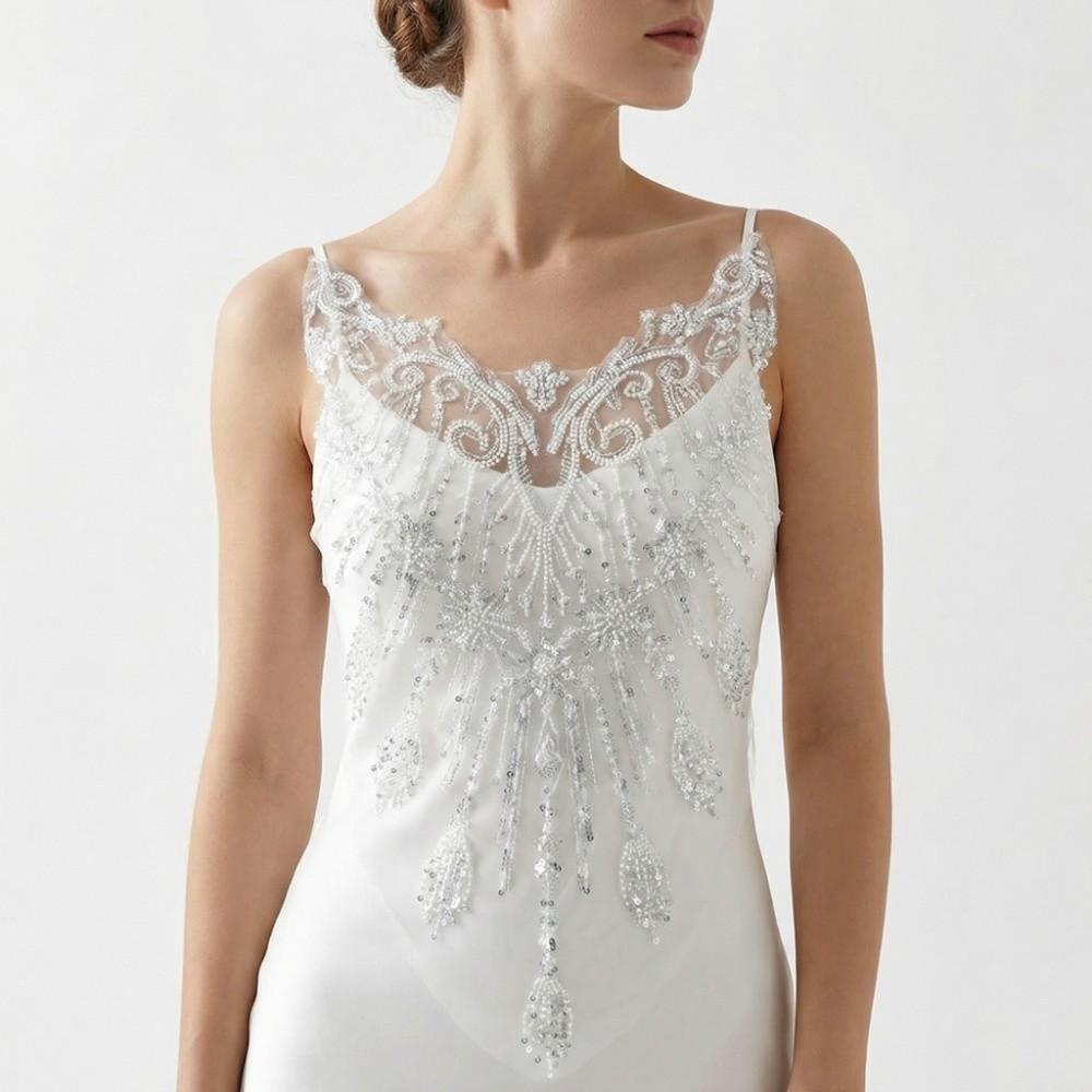 White Beaded Sequins Lace Patch Silver Sequin Wedding Dress Applique Wedding Dress