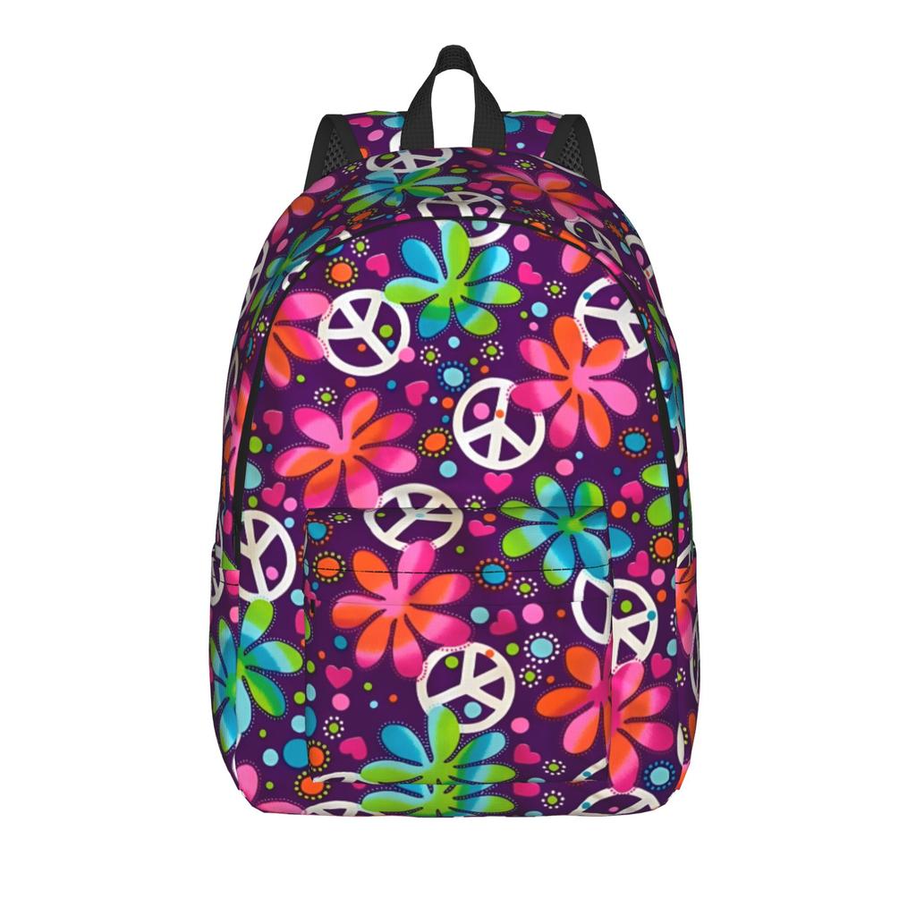 Peace Foral Love Pattern Teenage Backpack Durable Student Hiking Travel  Daypack for Men Women Laptop Shoulder Bag