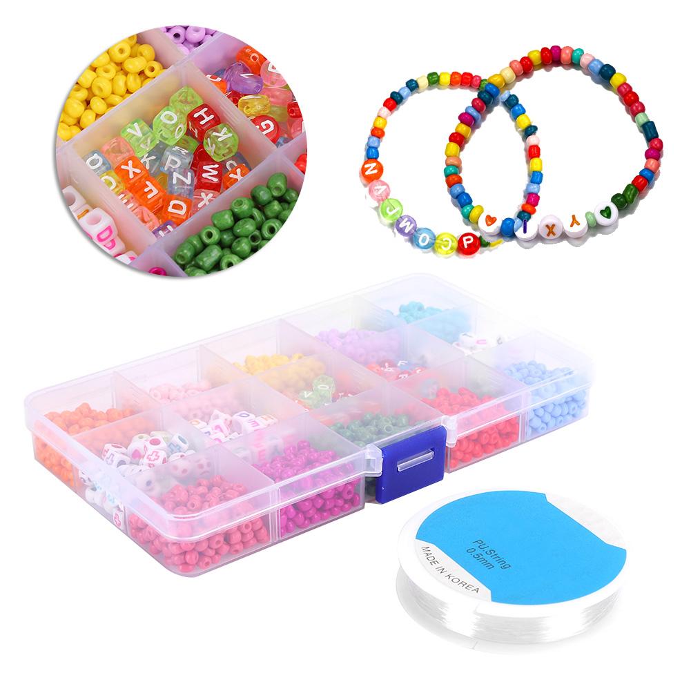 DIY Craft Round Quadrate Beads Kit Bracelet Necklaces Crafting Jewelry Making Supplies
