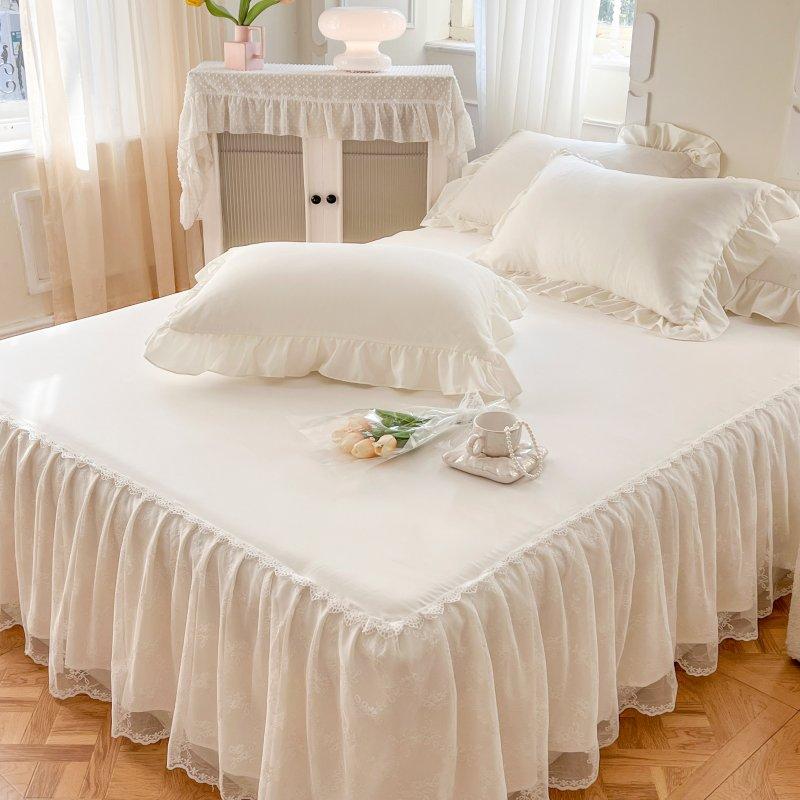 100% Cotton Princess Lace Bed Skirt + 2 Piece Pillowcases Bedding Bedspreads Sheet Pink Lace Bedding Set Bed For Girl Bed Cover