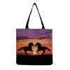 Women Vintage Linen Tote Bag - Large Capacity Horse Print Shoulder Handbag for Casual & Grocery Shopping KTB