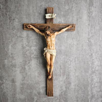 Religious Jesus Cross Crucifix Statue Saint Catholic Figurine Crafts Wall Hanging Ornament for Christian Home Decor