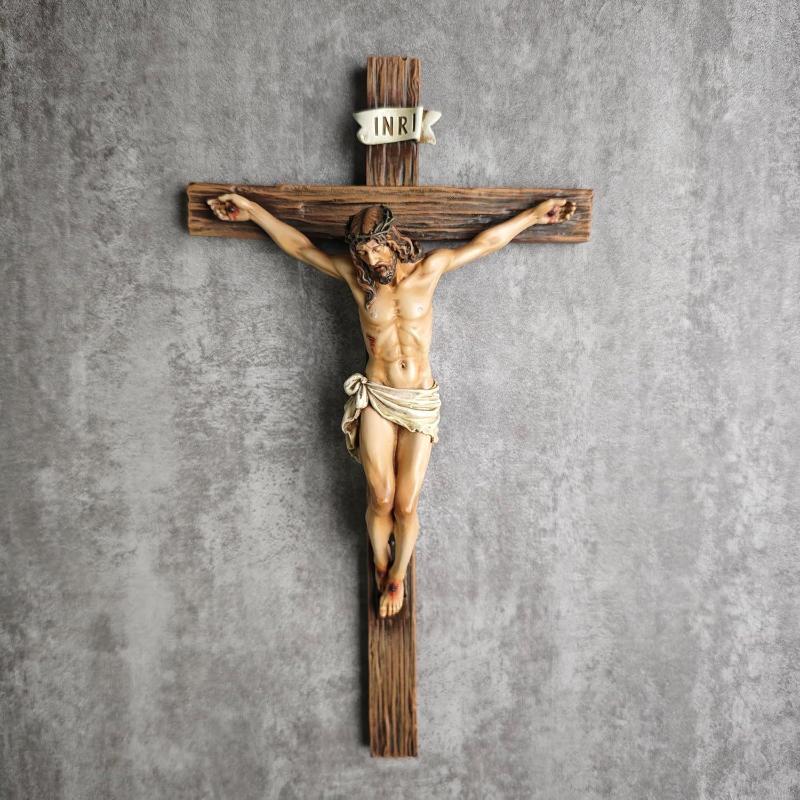 Religiöse Jesus Kreuz Kruzifix Statue Heiliger Katholische Figur Handwerk Wandbehang Ornament für Christliche Heimdekoration