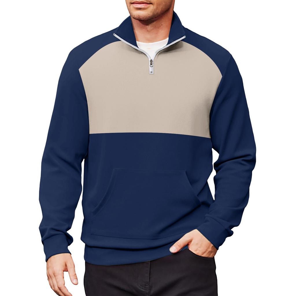 Men's Casual Long-Sleeved Collared Quarter-Zip Sweatshirt