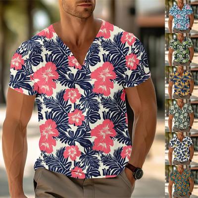 Erkek V Yaka Günlük Kısa Kollu Bol Günlük Moda Tatil Üstü