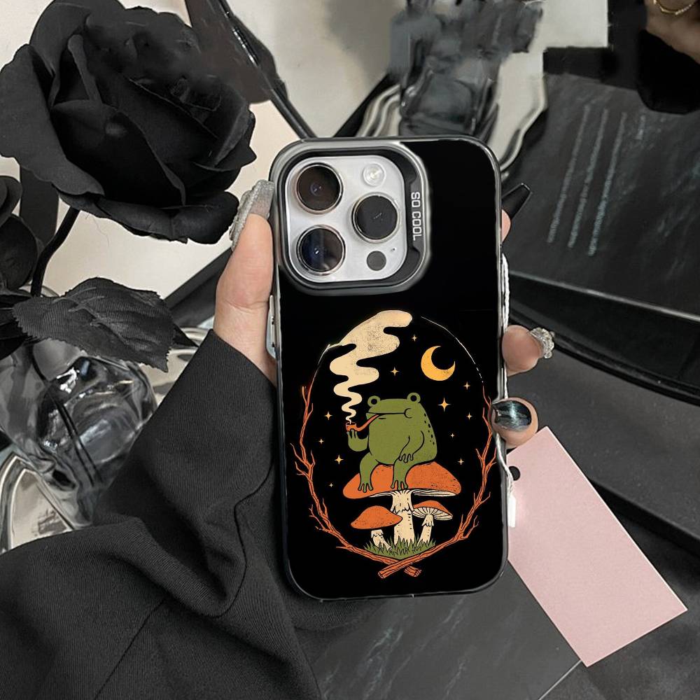 Frog Cartoon Phone Case For iPhone17, 16,15,14,13,12 Pro Max Black Candy Matte Shockproof Cover