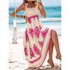 Summer New Style Women's Ladies Dress Printed Front Cross Sleeveless Loose Casual Beach Dress